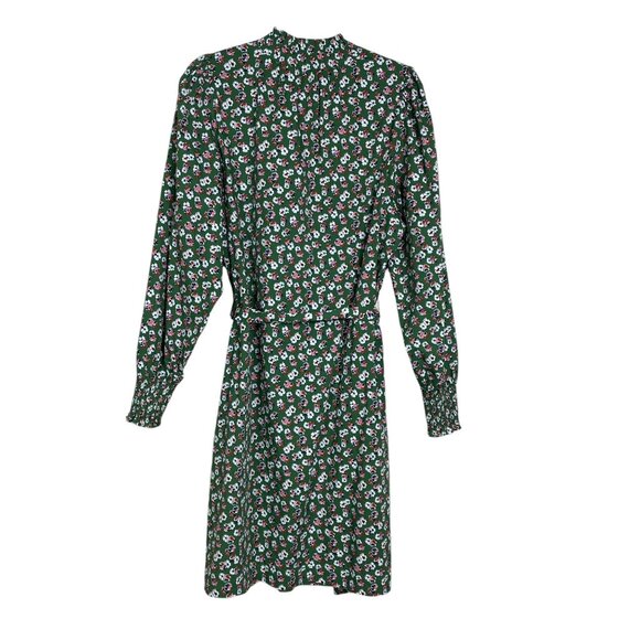Boden Floral High Neck Shift Long Sleeve Dress Green Tie Belt Dress Size 14 - Picture 6 of 11